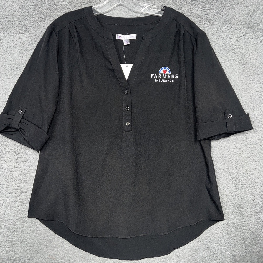 NWT Lilac Bloom x Farmers Insurance Shirt Women's Sz L Black Roll Sleeve Placket